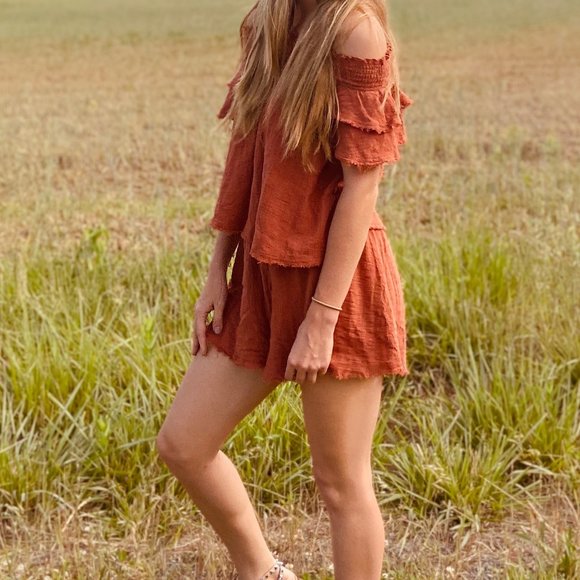 Rustic Orange off the shoulder set - Picture 1 of 2